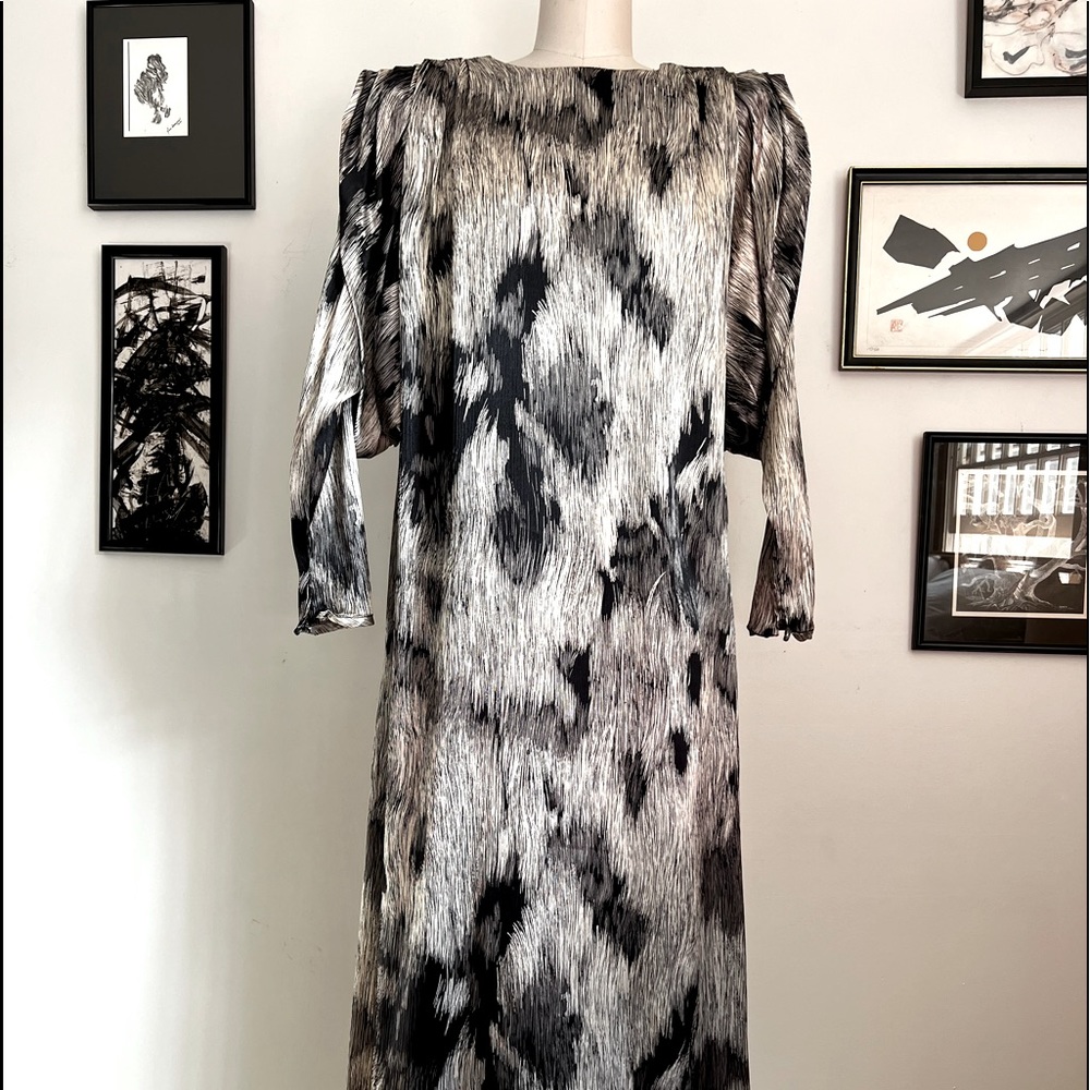 Vintage David Brown Deco Structured Maxi Tunic Dress S